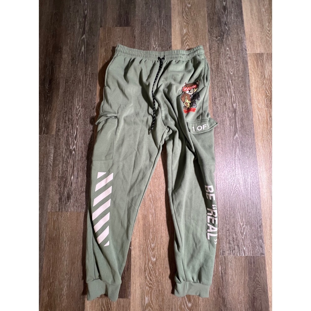 RGSTR cargo‎ Sweatpants Mens 2X Green Graphic Bear Be Real Joggers
